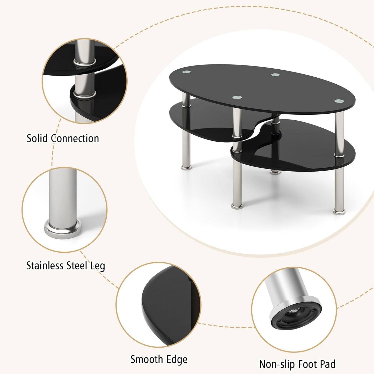 Giantex Oval Glass Coffee Table with Chrome Legs