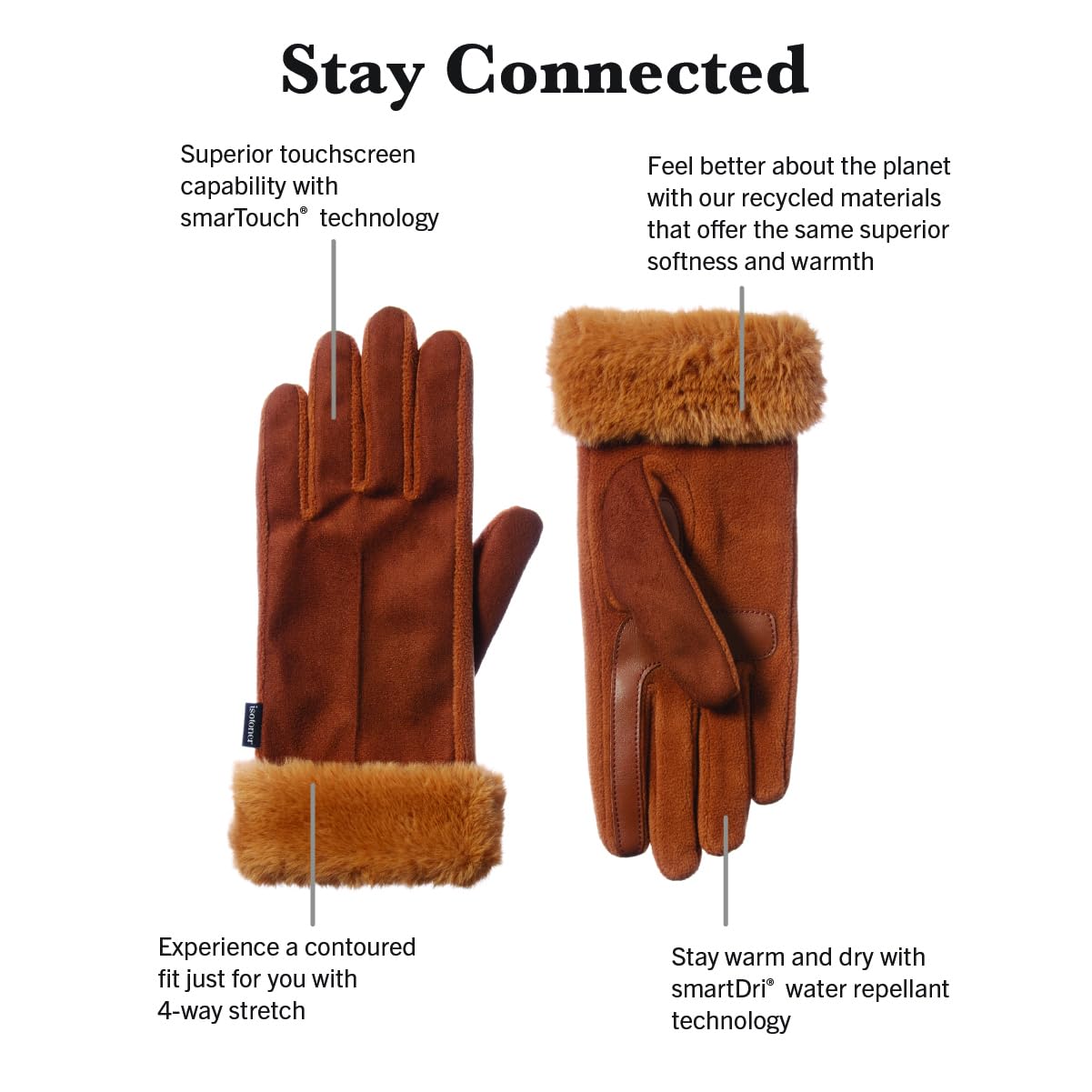 isotoner Womens Touchscreen Water Repellent Gloves