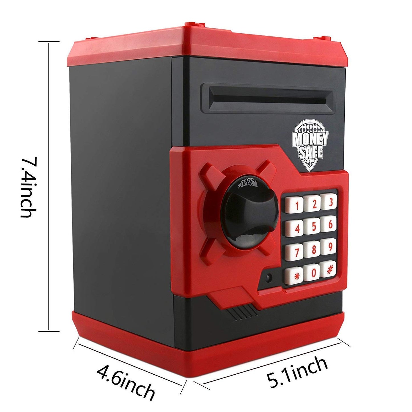 Cartoon Piggy Bank Cash Coin Can Password Electronic Kids Money Bank Safe Saving Box ATM Bank Safe Locks Black Red Smart Voice Prompt Money Piggy Box for Boys Girls Birthday (Red)