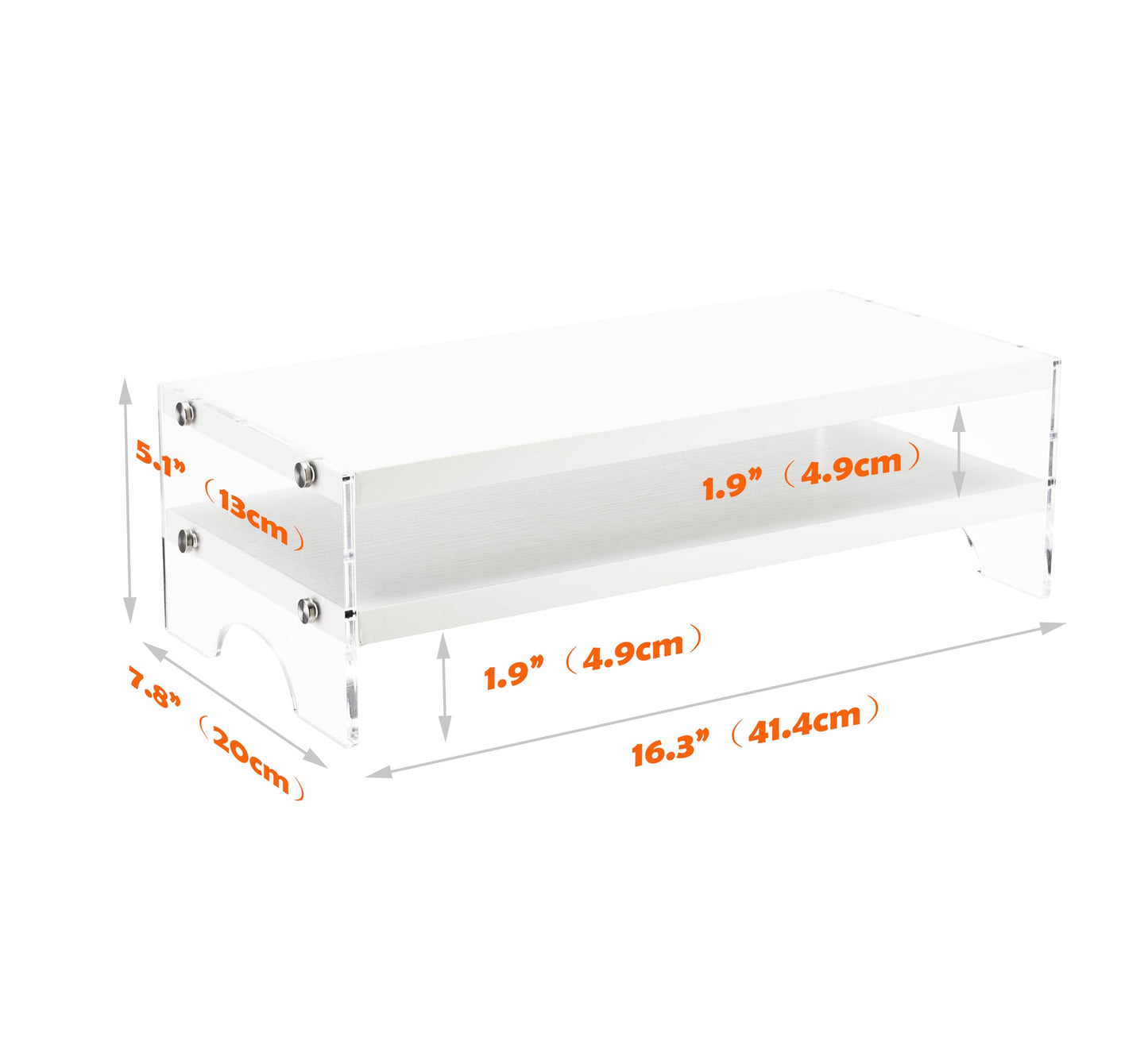 VONDETYR Acrylic Monitor Stand Riser with Storage, Desk Organizer Desktop Printer Laptop Storage Shelf(White)