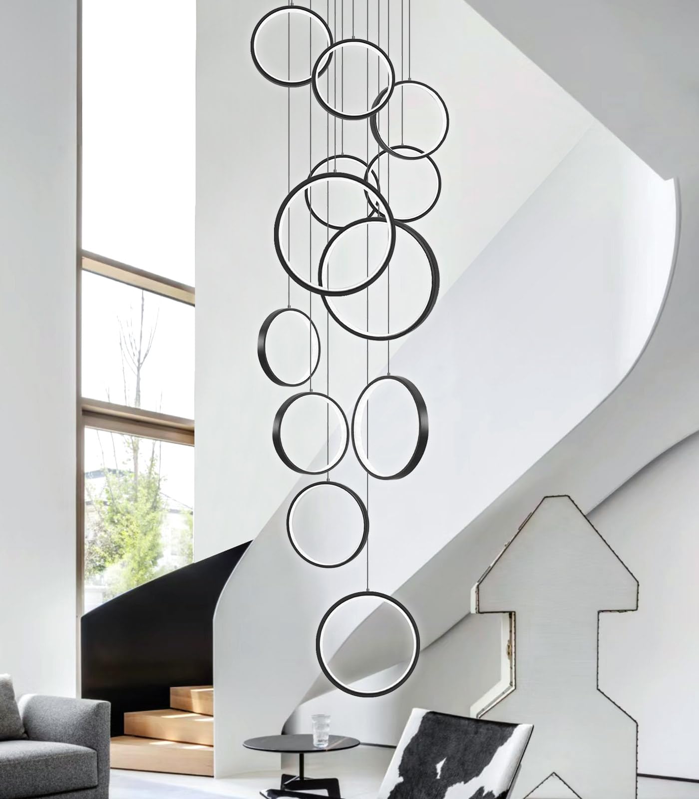 dolria Modern 12 Rings Chandeliers for Entrance LED Lights Living Room Light Chandeliers Flush Mount Ceiling Pendant Lighting 2700K 6000K Dimmable Chandelier Stairwell Foyer Enterway