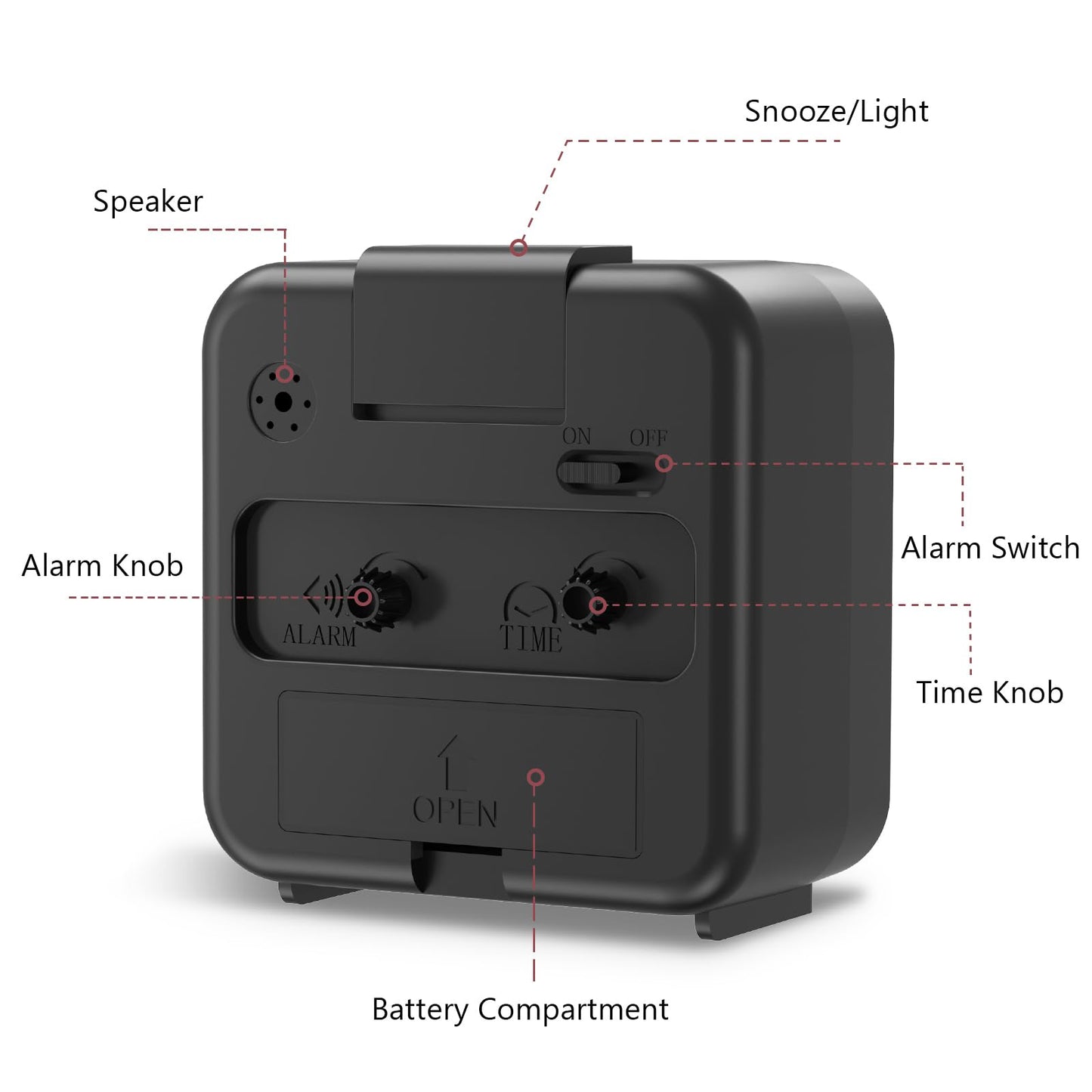Battery Operated Analog Alarm Clock with Snooze