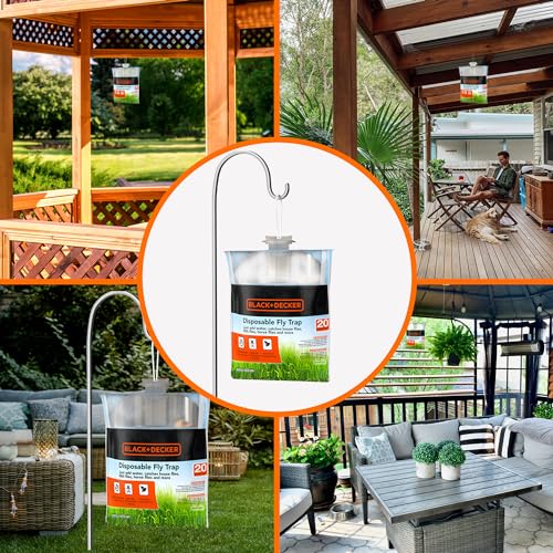 Black+Decker Fly Trap- Hanging Fly Traps Outdoor- Natural Non-Toxic Fly Catcher Attractant- Add Water to Catch House & Horse Flies in Garden, Backyard & Barn- 1 Trap, 20 Grams