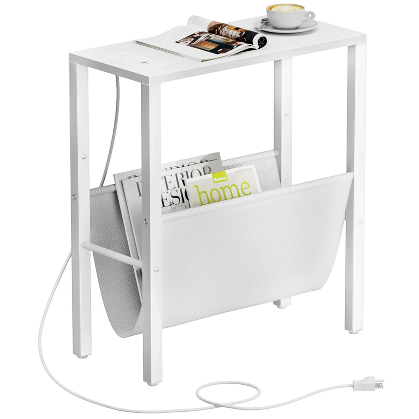 Narrow Side Table with USB Ports & Storage