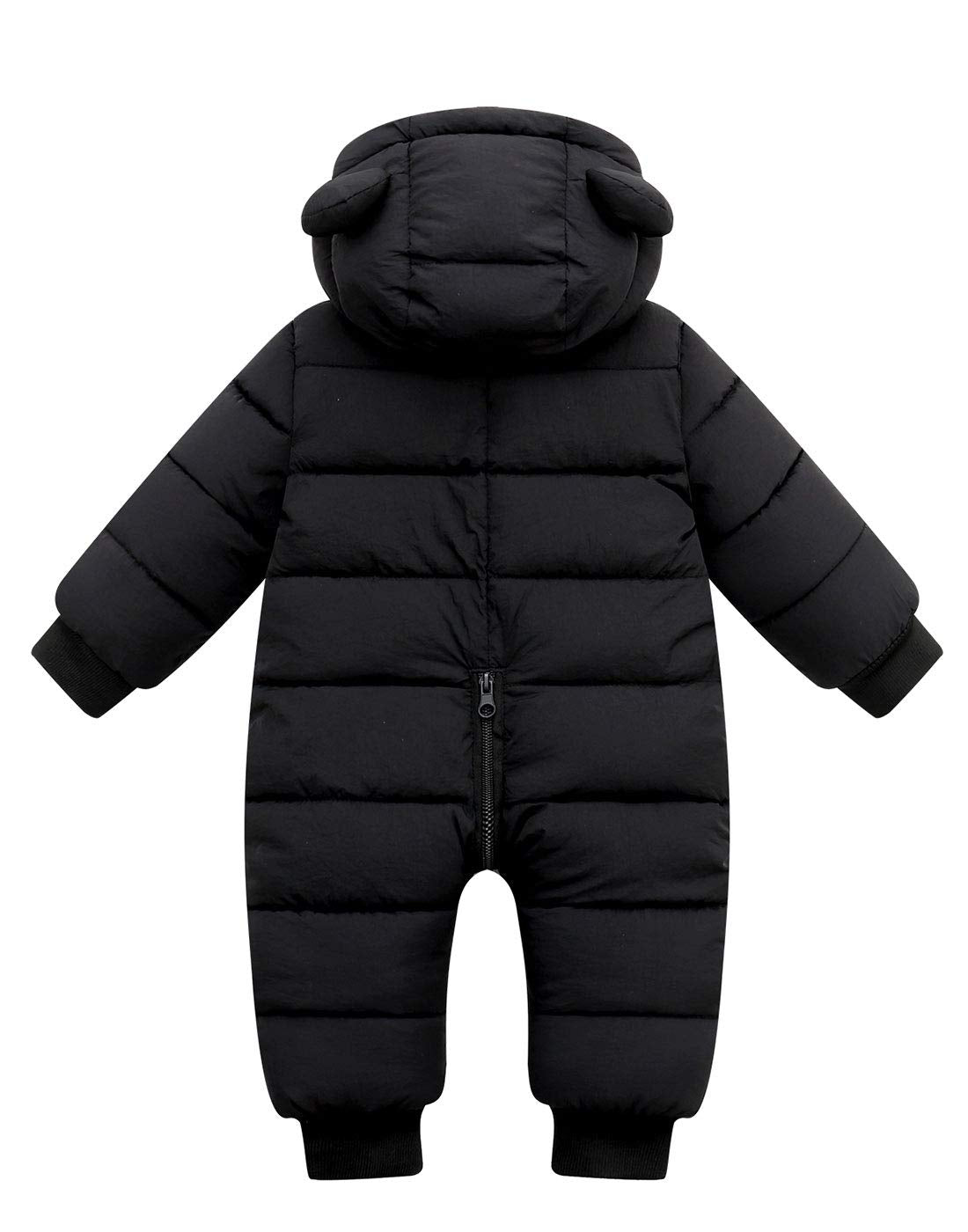 Happy Cherry Baby Hooded Puffer Jacket Jumpsuit Long Sleeve Romper Winter Snowsuit Coat Zipper One-Piece Outwear Down Coats 18-24 Months Black
