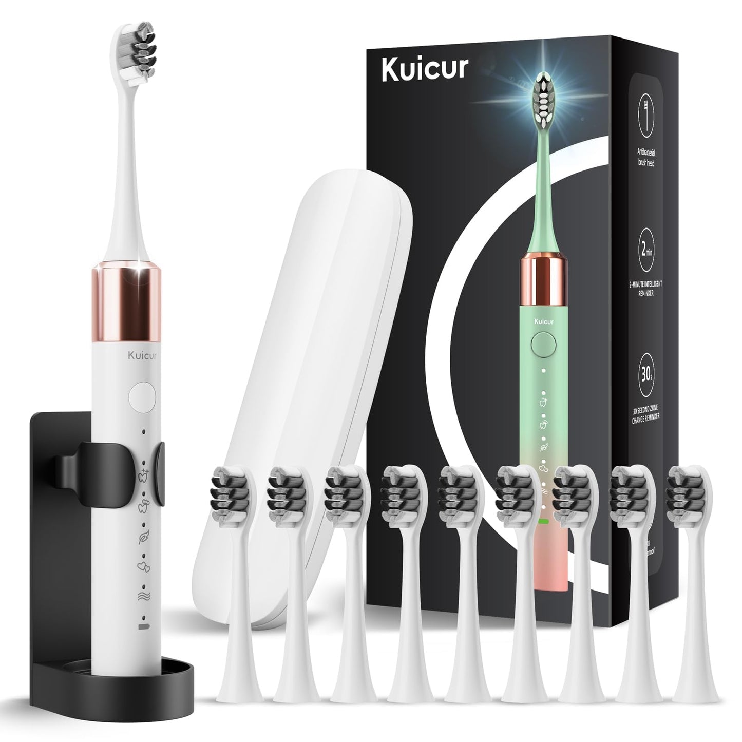Electric Toothbrush with 10 Brush Heads & Travel Case