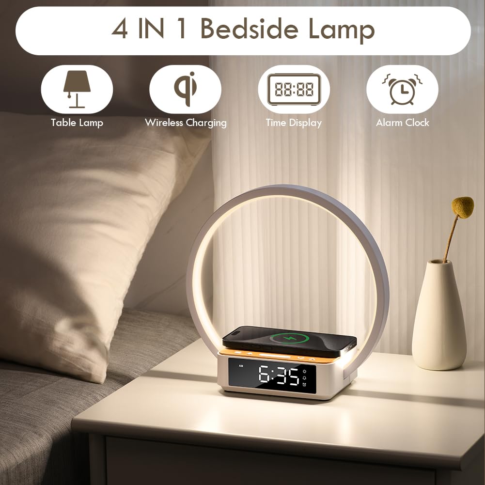 WILIT Bedside Lamp with Wireless Charger and Clock