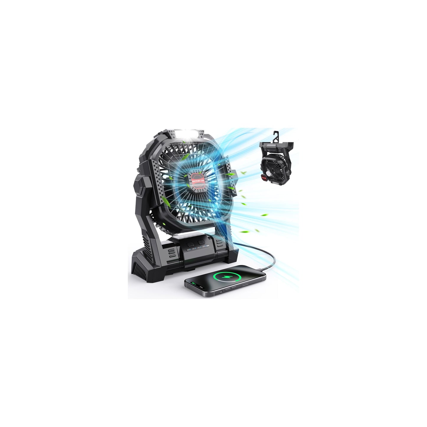 20000mAh Portable Battery Fan with LED Lantern