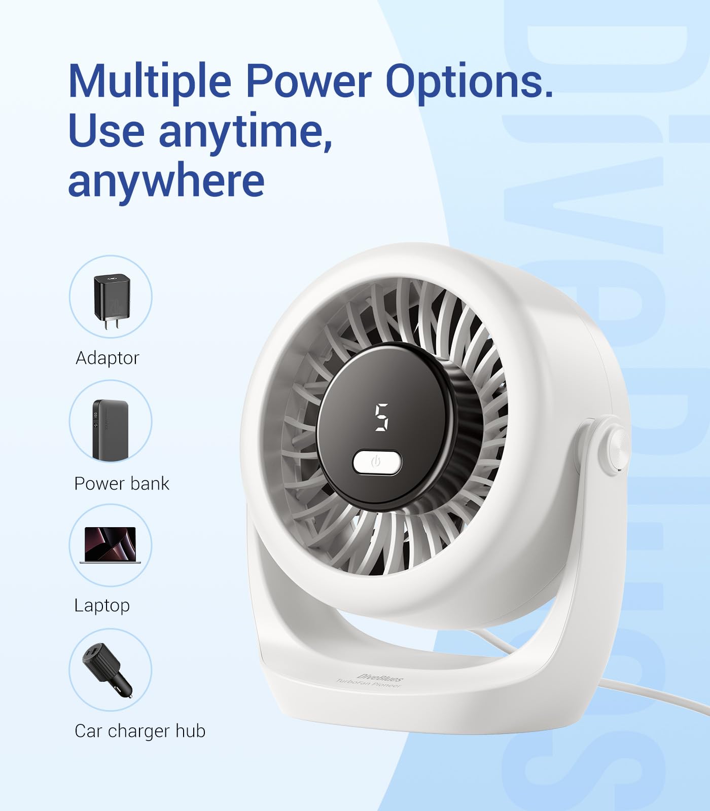 Ultra-Quiet Mini Desk Fan with LED Display