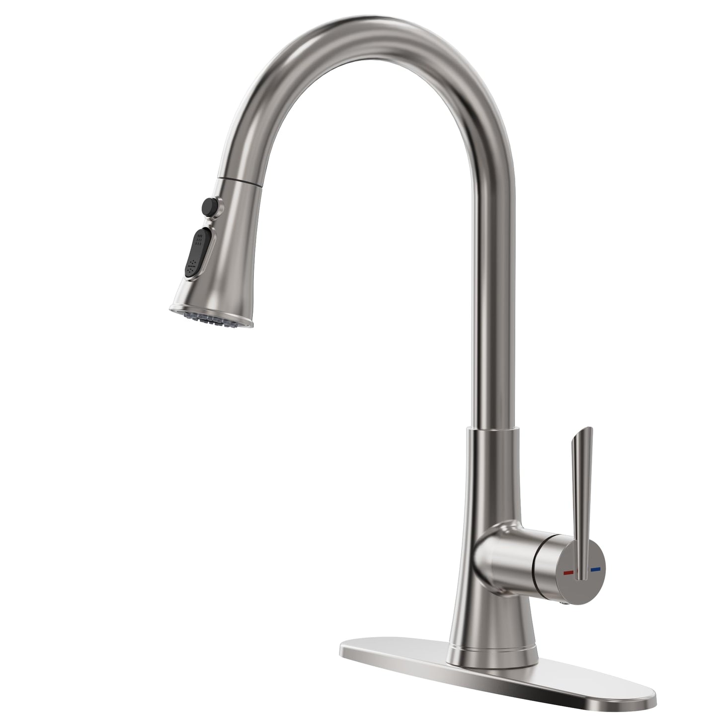 ARRISEA Pull Down ktichen Faucet, Stainless Steel, RV Faucets, Kitchen Sink Faucet with 10'' Deck Plate,Brushed Nickel Single Handle Laundry Sink Faucet with Three Modes Sprayer, Farmhouse Tap