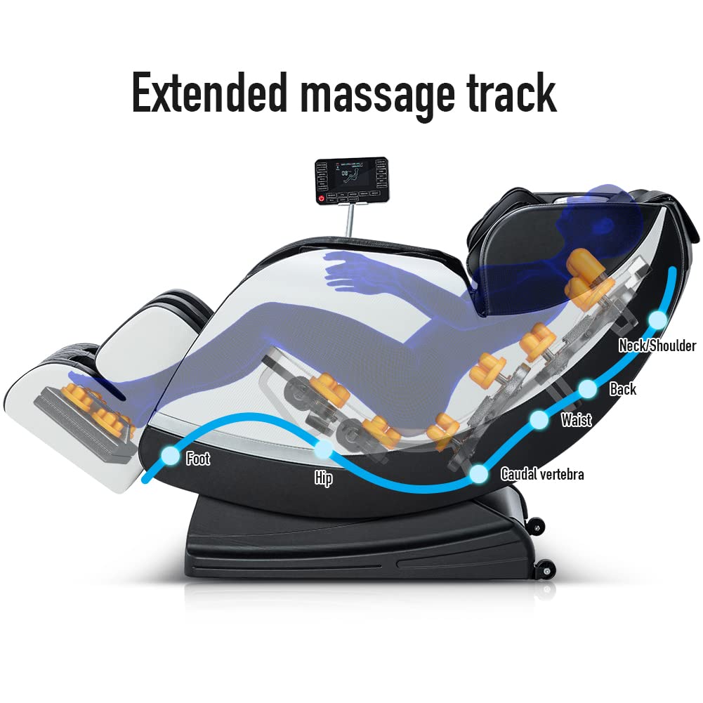 BONTEC Massage Chair Full Body Recliner - Zero Gravity with Heat and Shiatsu Foot Massage Office Chair LCD Touch Screen Display Bluetooth Speaker Airbags Foot Rollers (White)