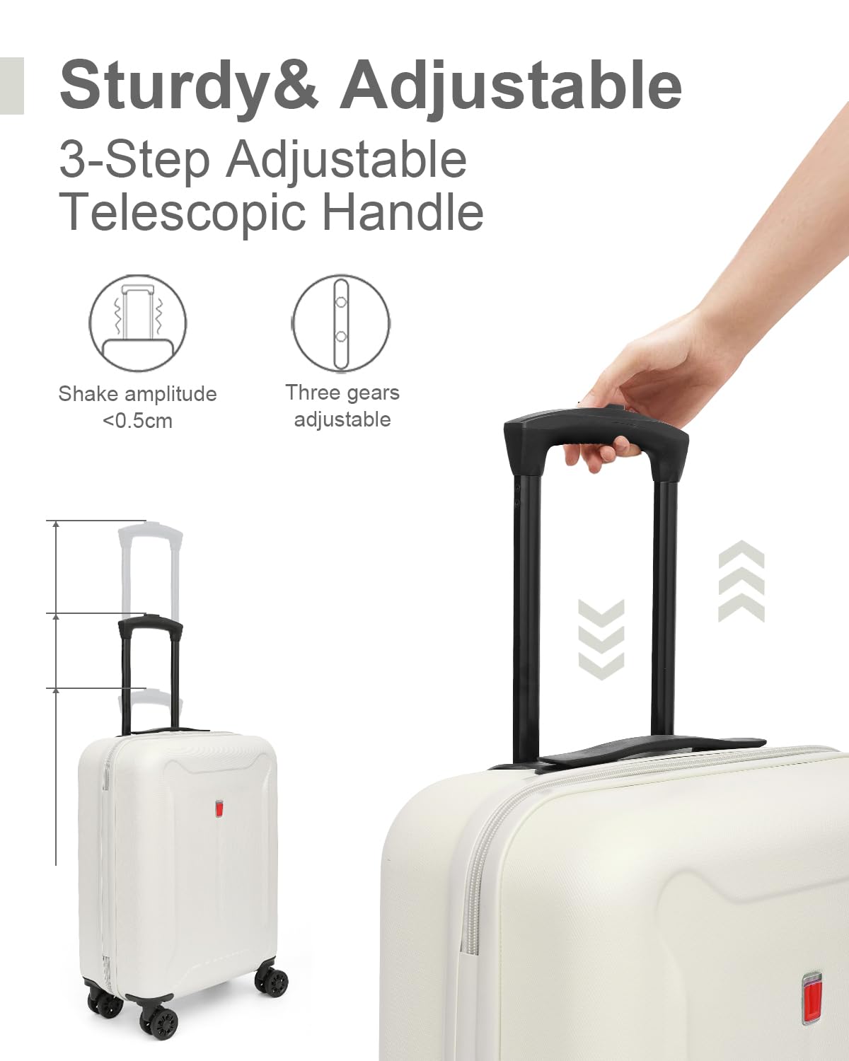 Widfre Luggage 3 Pieces Set Suitcase ABS with Spinner Wheels TSA Approved Hardshell Travel Lightweight(White)
