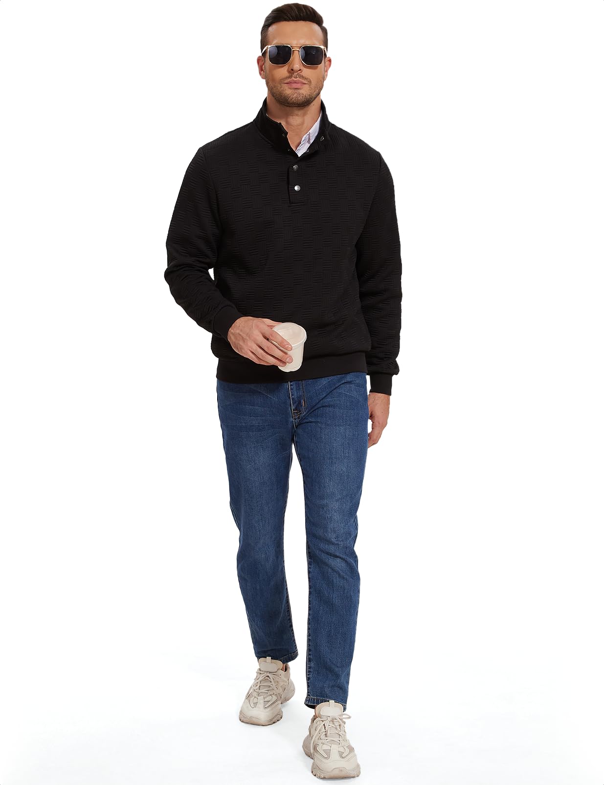 Men's Quilted Sweatshirt Pullover Long Sleeve