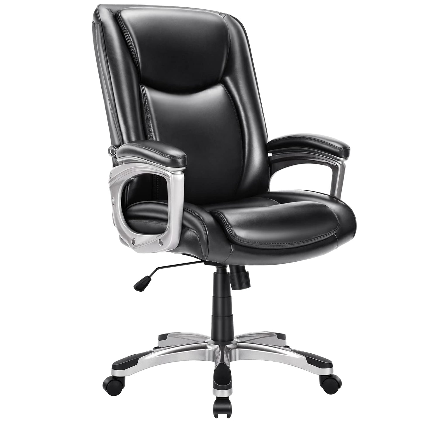 Home Office Chair Executive High Back Ergonomic Desk Chair Height Adjustable Managerial Rolling Swivel Chair with Adjustable Lumbar Support, Faux Leather, Black
