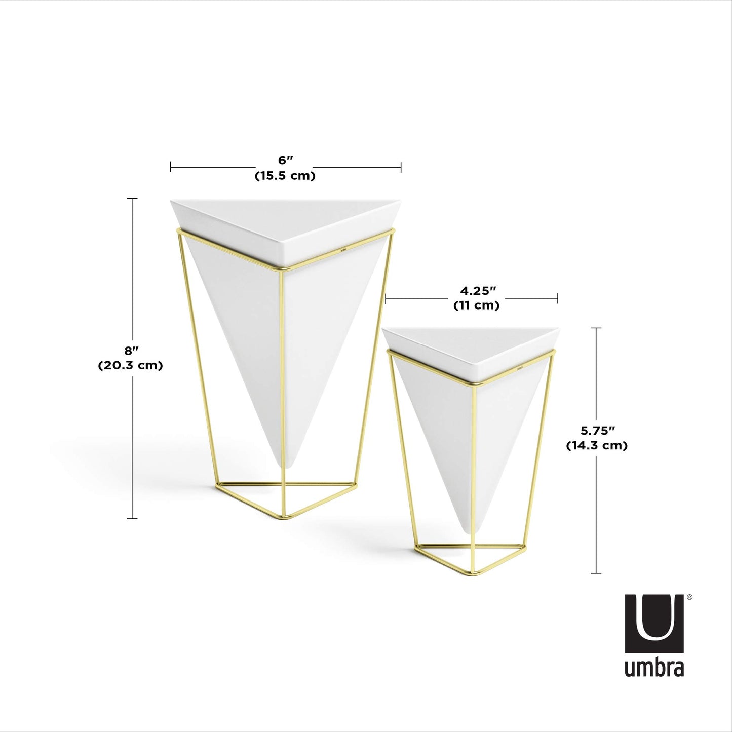 Umbra - 1004372-524 Trigg Desktop Planter Vase & Geometric Container-for Succulent, Air, Mini Cactus, Faux Plants and More, Desk, White/Brass