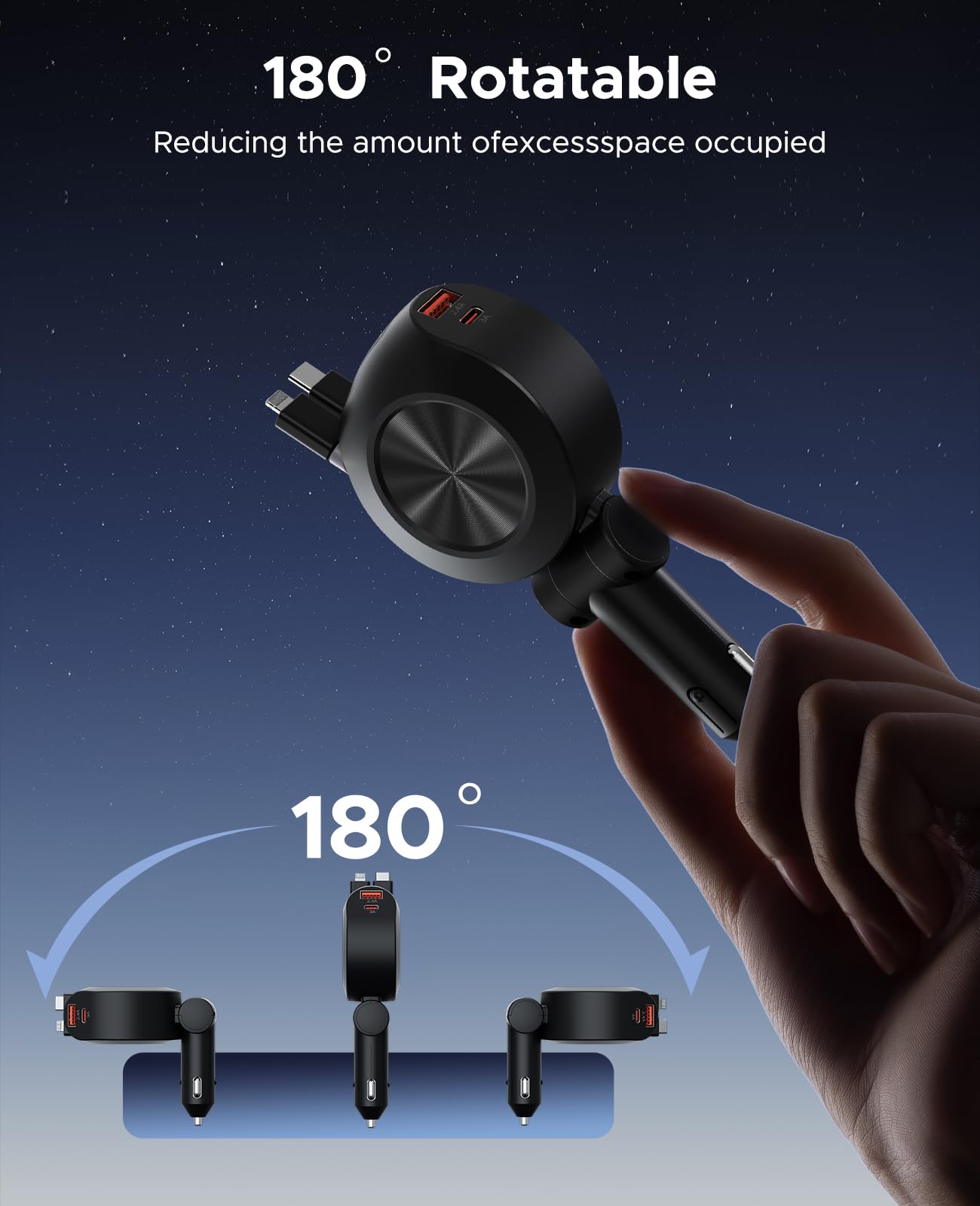 4-in-1 Fast Car Charger with Retractable Cables