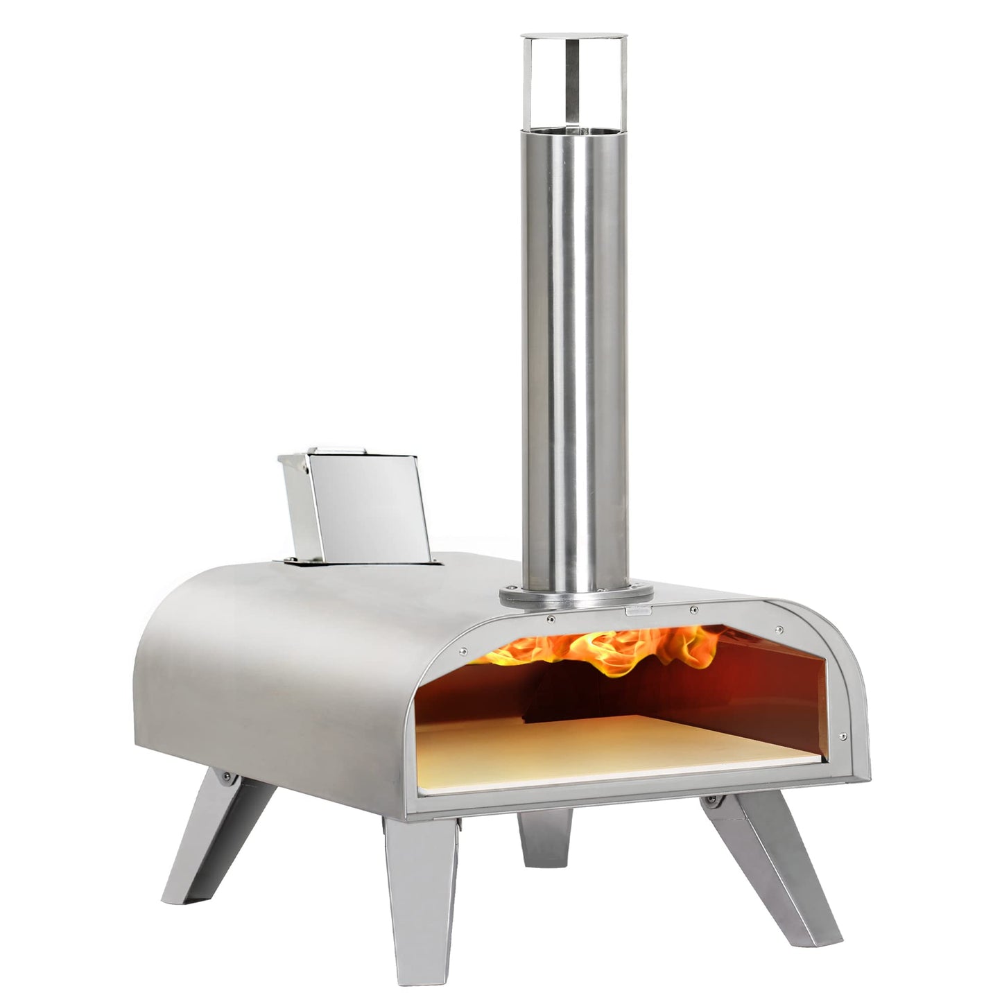 BIG HORN OUTDOORS Pizza Ovens Wood Pellet 12” Pizza Oven Cooking Pizza Maker Portable Stainless Steel Pizza Grill, Silver Portable Party use