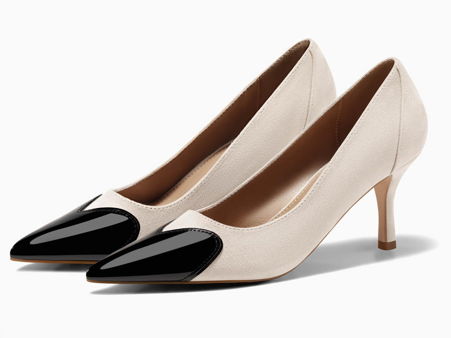 Coutgo Womens Closed Pointed Toe Pumps Heart Stiletto High Heels Wedding Bride Dress Shoes, Beige, Size 6.5