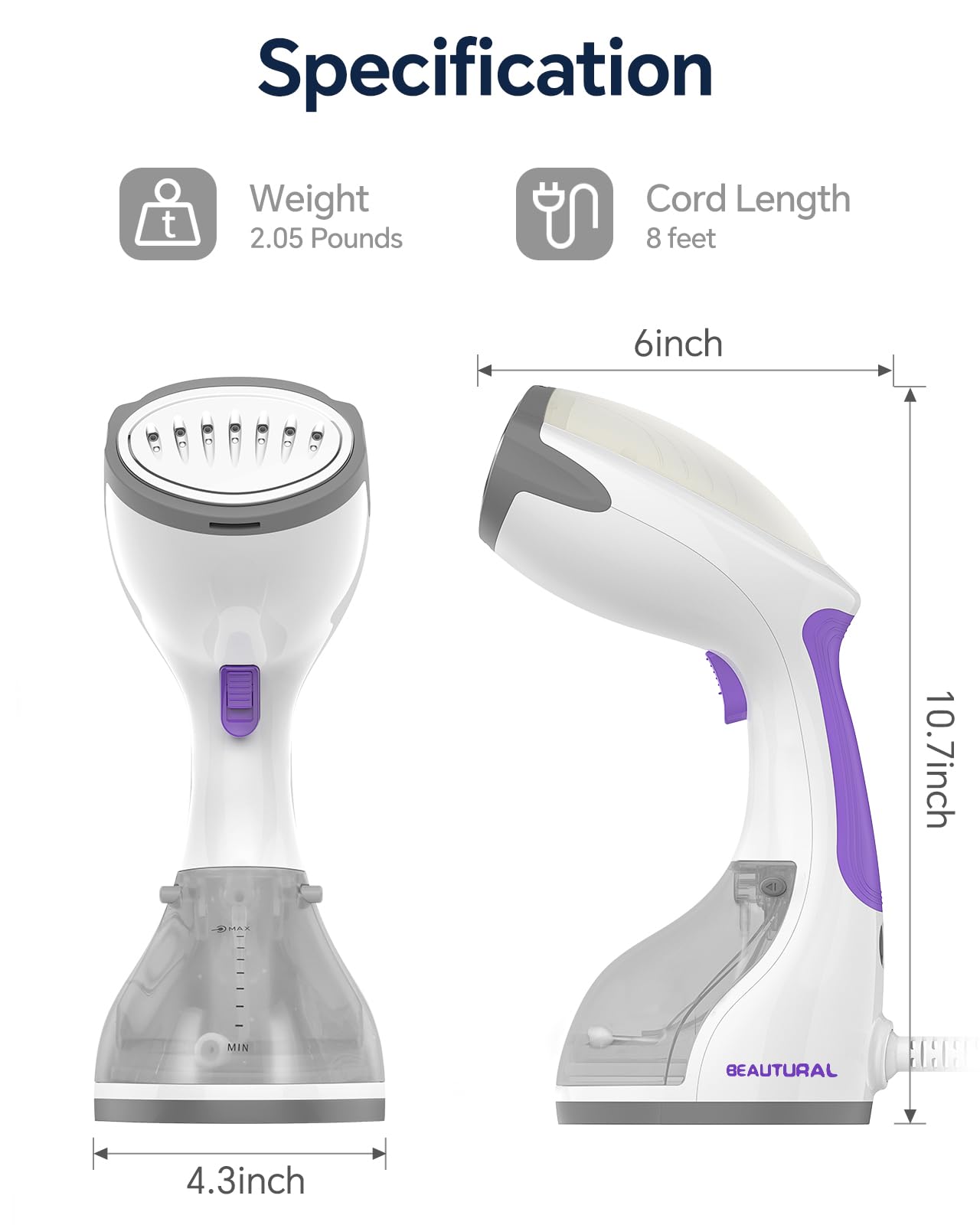 BEAUTURAL Portable Handheld Clothes Steamer