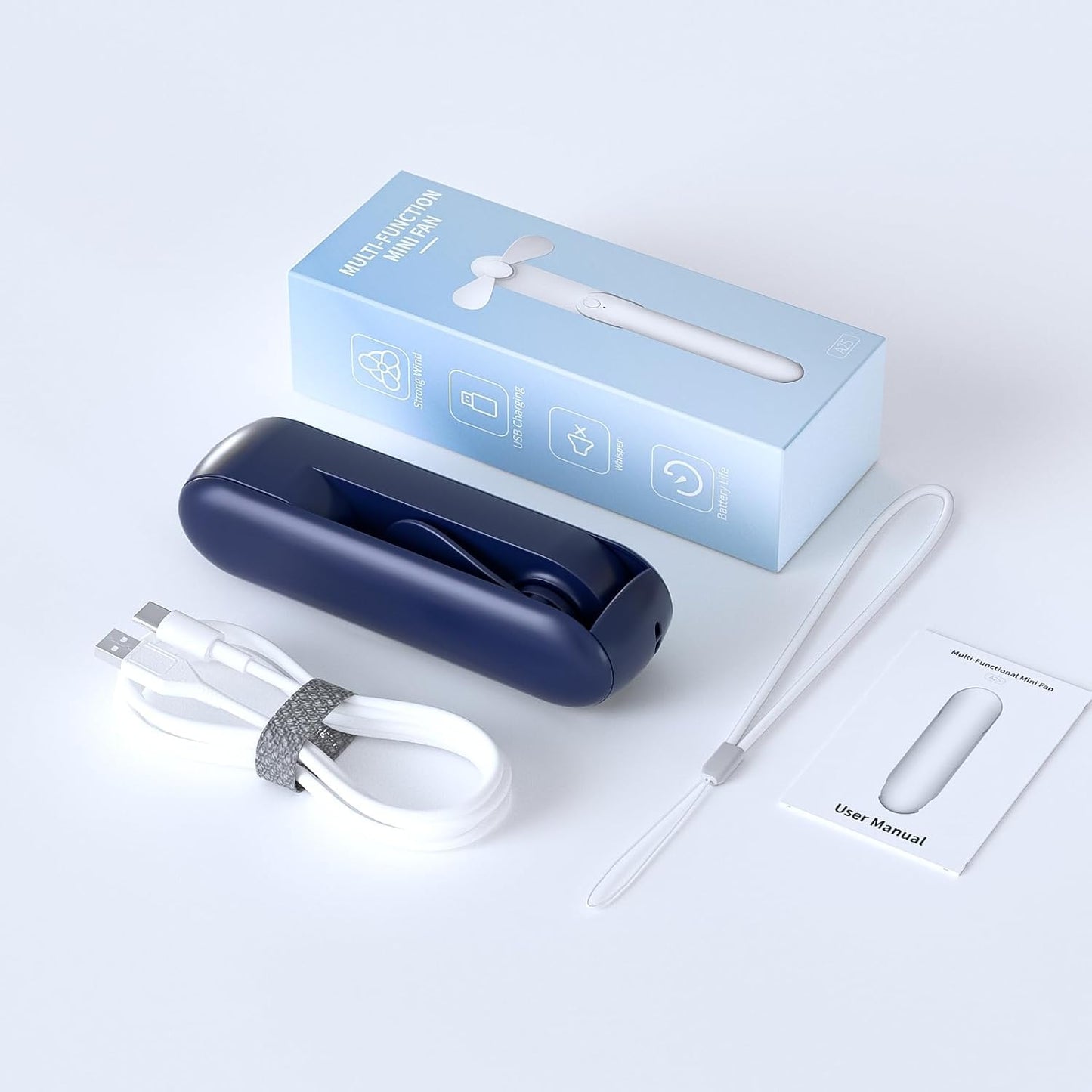 Handheld Mini Fan with USB Rechargeable 1000mAh Battery, Portable Hand Held Lash Fan for Makeup with 13 Woking Hours, Small Foldable Pocket Fans for Travel, Gifts for Women - Dark Blue