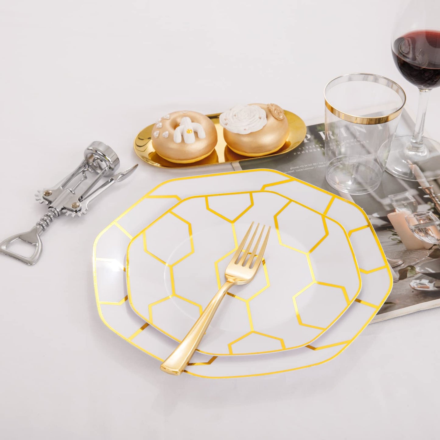 COLOSUS 175PCS Gold White Party Plates Set