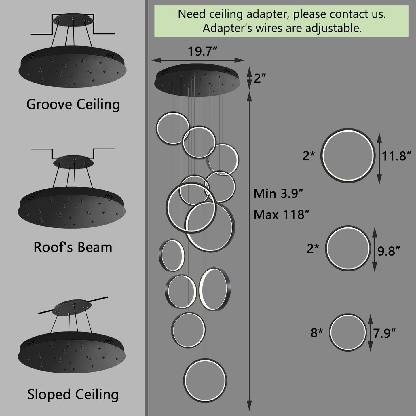dolria Modern 12 Rings Chandeliers for Entrance LED Lights Living Room Light Chandeliers Flush Mount Ceiling Pendant Lighting 2700K 6000K Dimmable Chandelier Stairwell Foyer Enterway