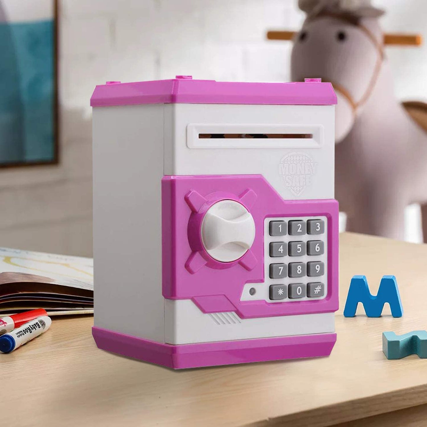 Barelove Piggy Bank Kids Money Bank Cash Coin Can, Password Electronic Saving Box ATM Bank Safe Locks Smart Voice Prompt Money Piggy Box, Great Gift for Child Kid Birthday Chirstmas (Cute Pink)