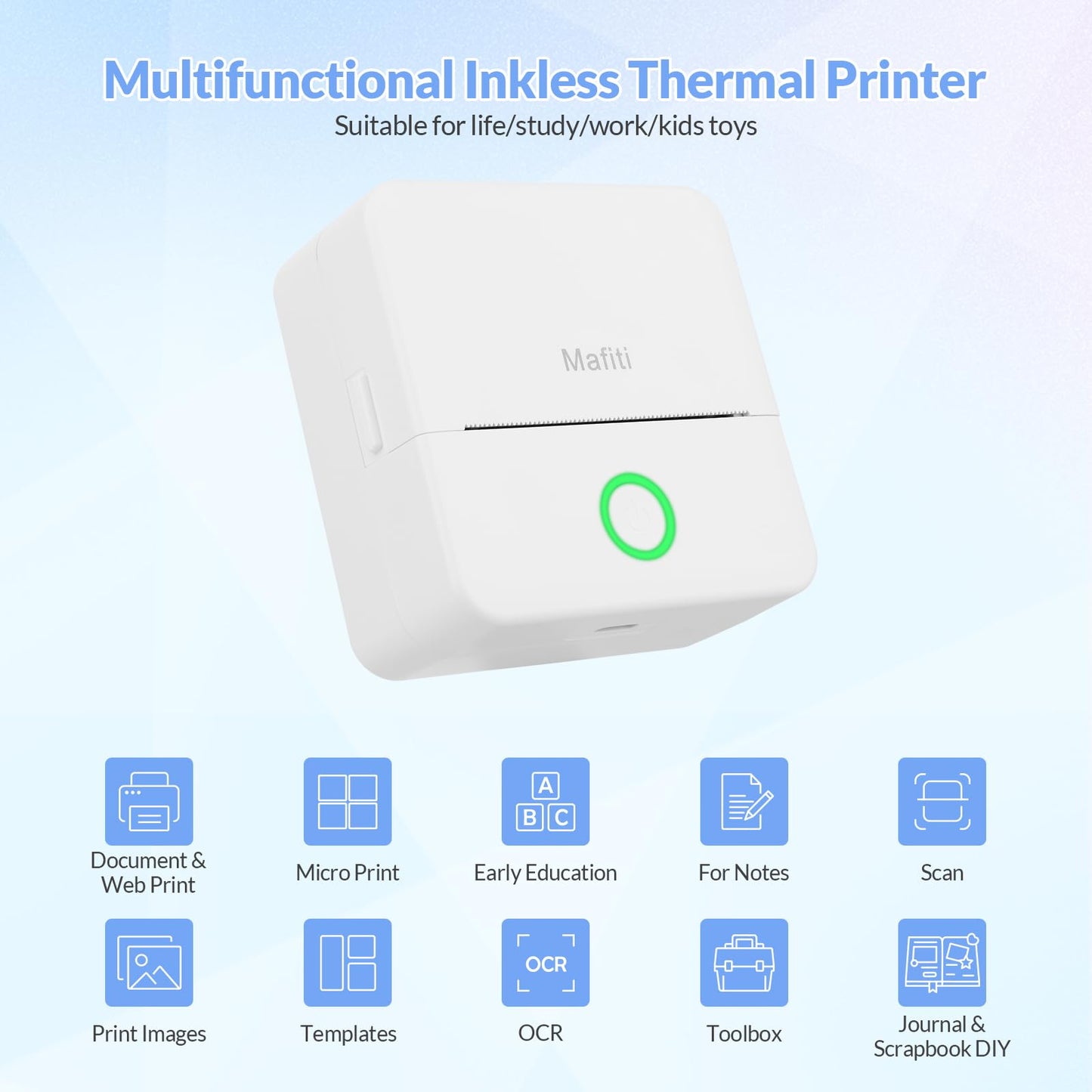 Inkless Bluetooth Mini Sticker Printer for Scrapbooks