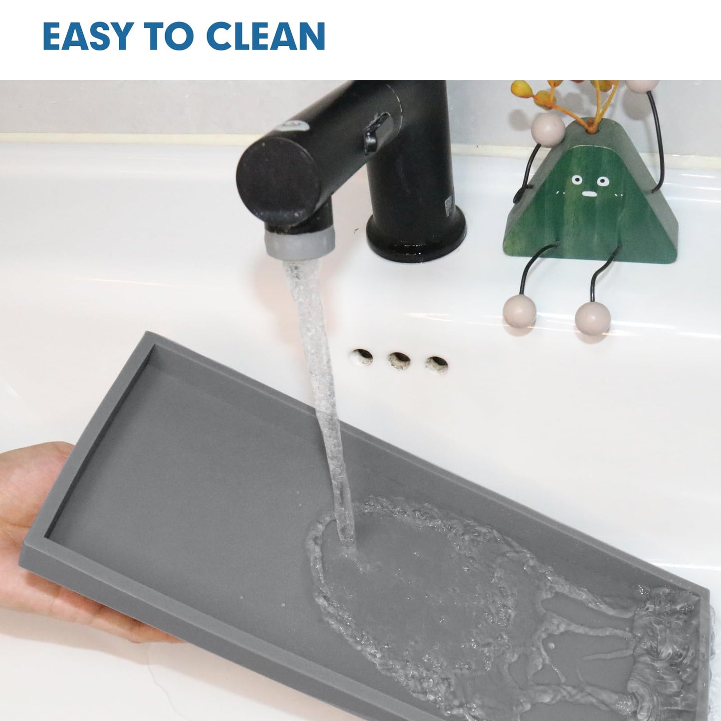 Bloss Silicone Tray Set for Bathroom/Kitchen - 11.8" Bathroom Soap Dispenser Tray and Soap Holder, Silicone Vanity Trays Countertop Organizer for Scrubber, Perfume, Jewelry, Candle Tray