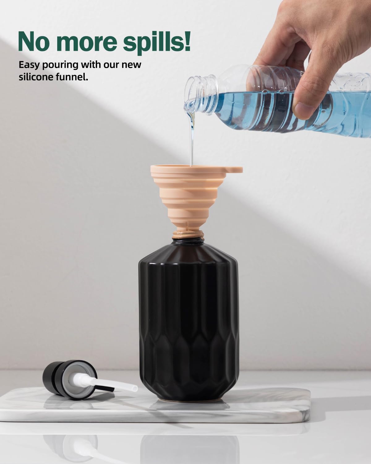Ceramic Soap Dispenser Set with Funnel, Black