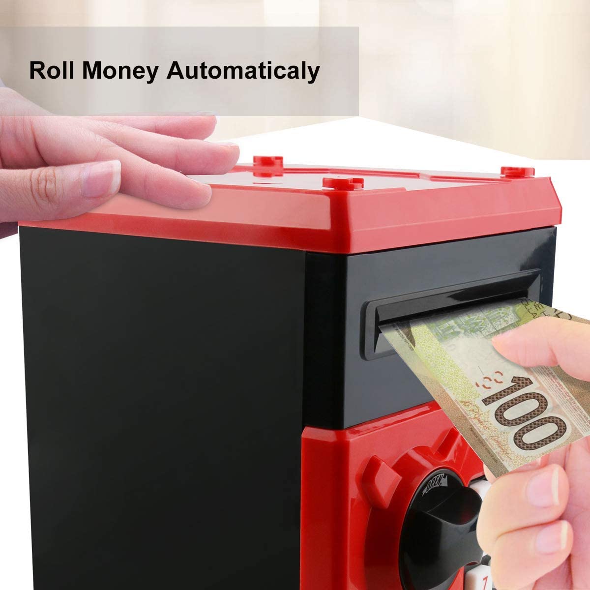 Cartoon Piggy Bank Cash Coin Can Password Electronic Kids Money Bank Safe Saving Box ATM Bank Safe Locks Black Red Smart Voice Prompt Money Piggy Box for Boys Girls Birthday (Red)