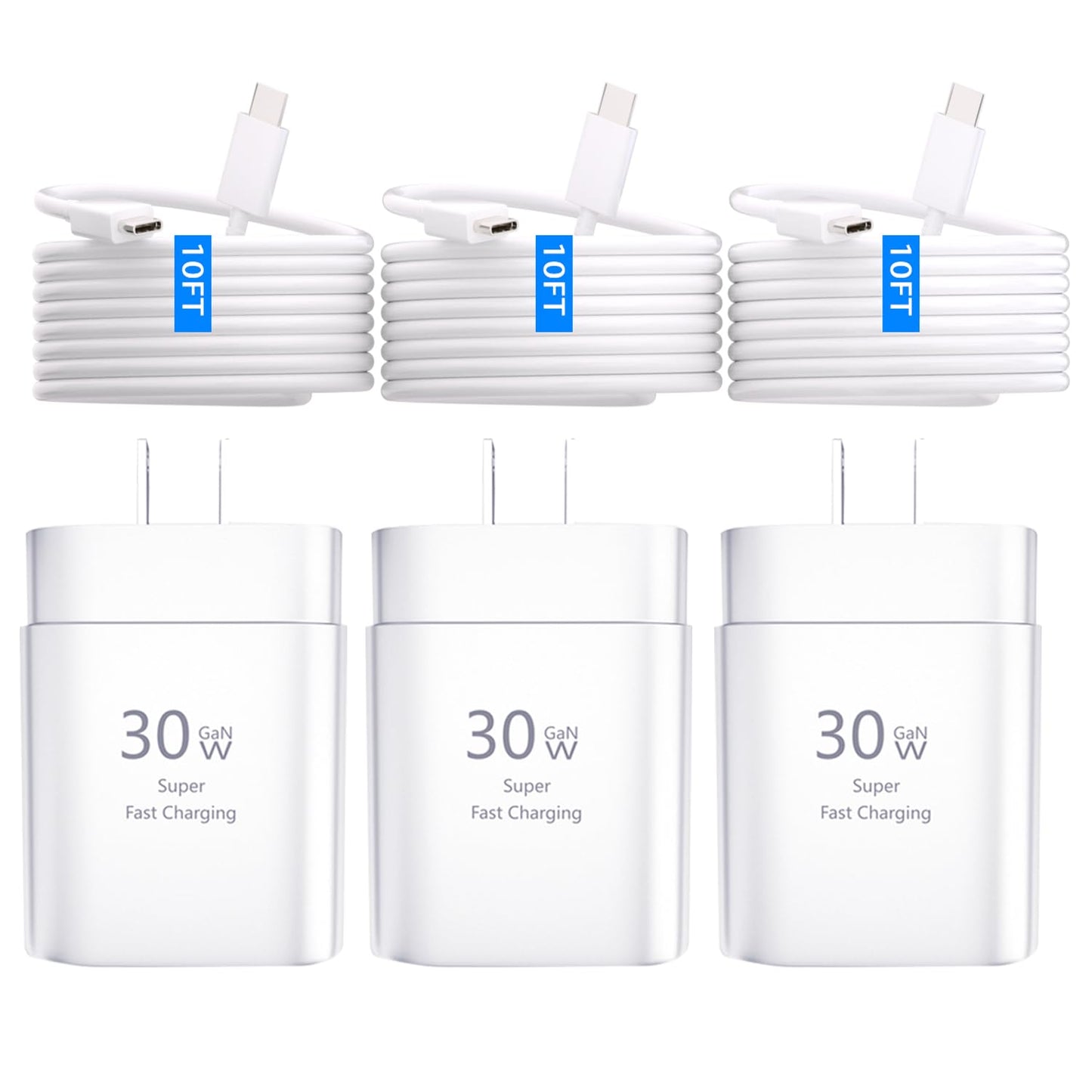 iPhone 15 Pro Charger Fast Charging-30W USB C Fast Charger Block with 10ft Long USB C Charging Cable Cord for iPhone 15/15 Pro/15 Pro Max/15 Plus, iPad 12.9/11/10.9, Samsung Galaxy S24Ultra-3 Pack