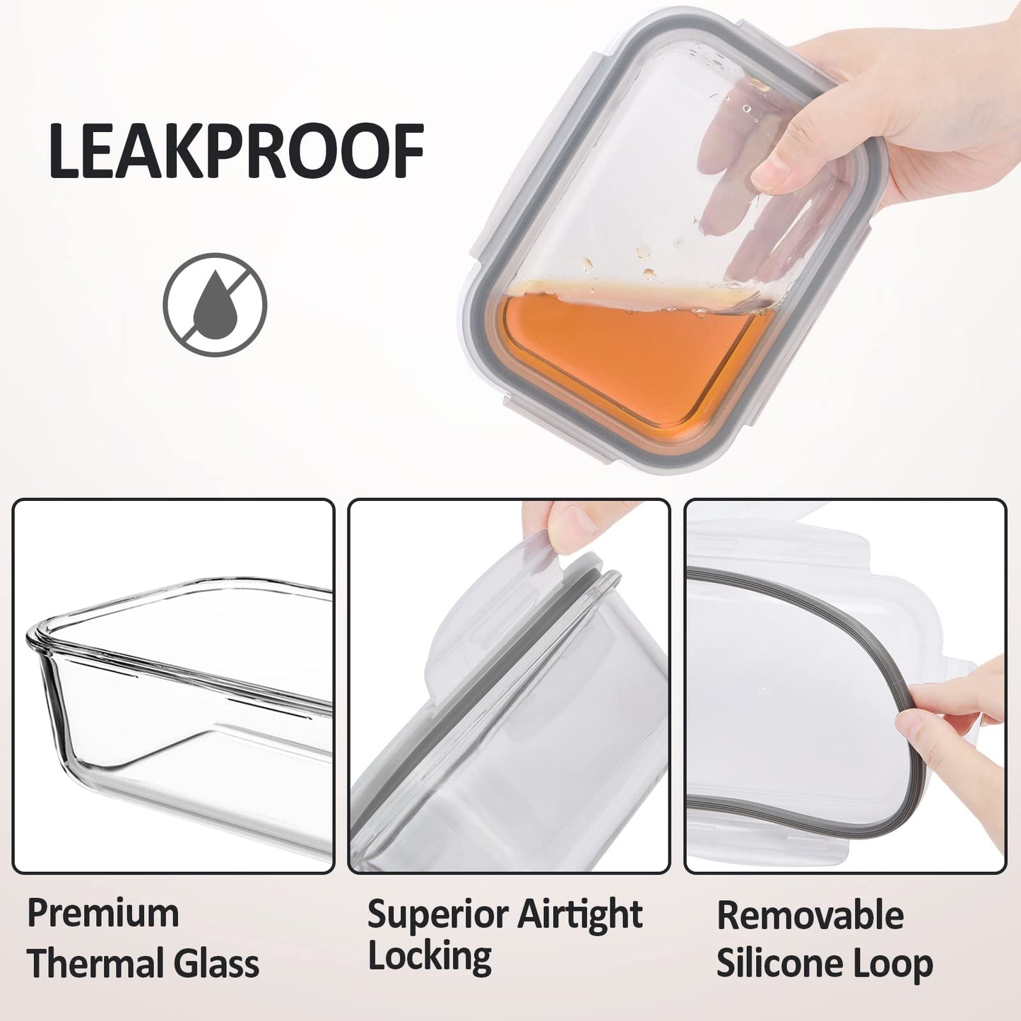 6 Pack Glass Food Storage Containers with Lids