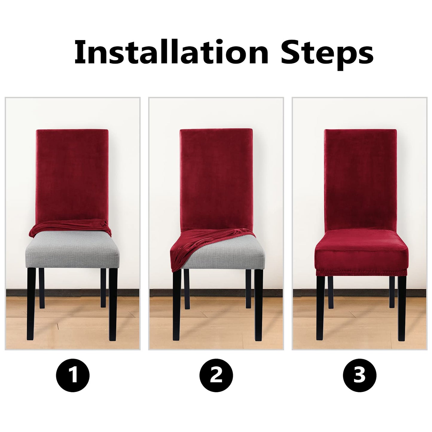 CAROMIO Velvet Chair Covers for Dining Room Set of 4, Soft Stretch Removable Velvet Dining Room Chair Slipcovers Chair Protectors Covers, Wine Red