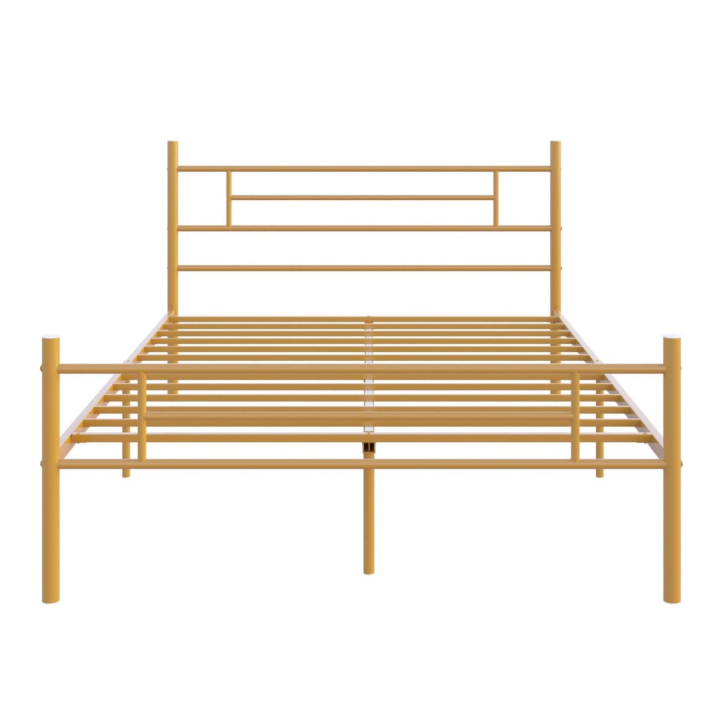 Novilla Queen Bed Frame with Headboard and Footboard, 14 Inch Metal Platform Bed Frame with Under Bed Storage, No Box Spring Needed, Strong Metal Slats Support, Gold