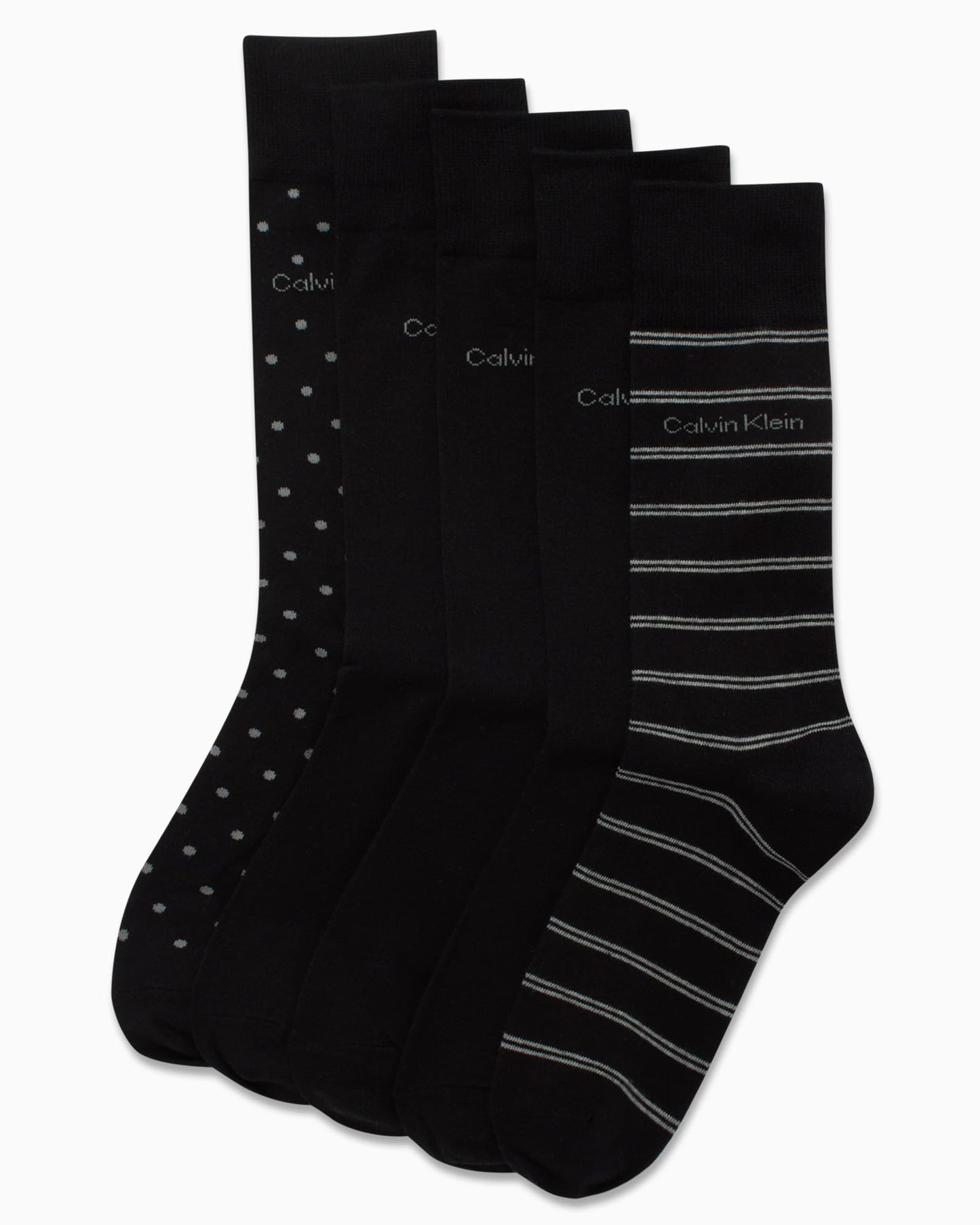 Calvin Klein Men's Dress Socks - 5 Pack Plain and Printed Crew Calf Compression Socks (7-12), Size 7-12, Black Stripe