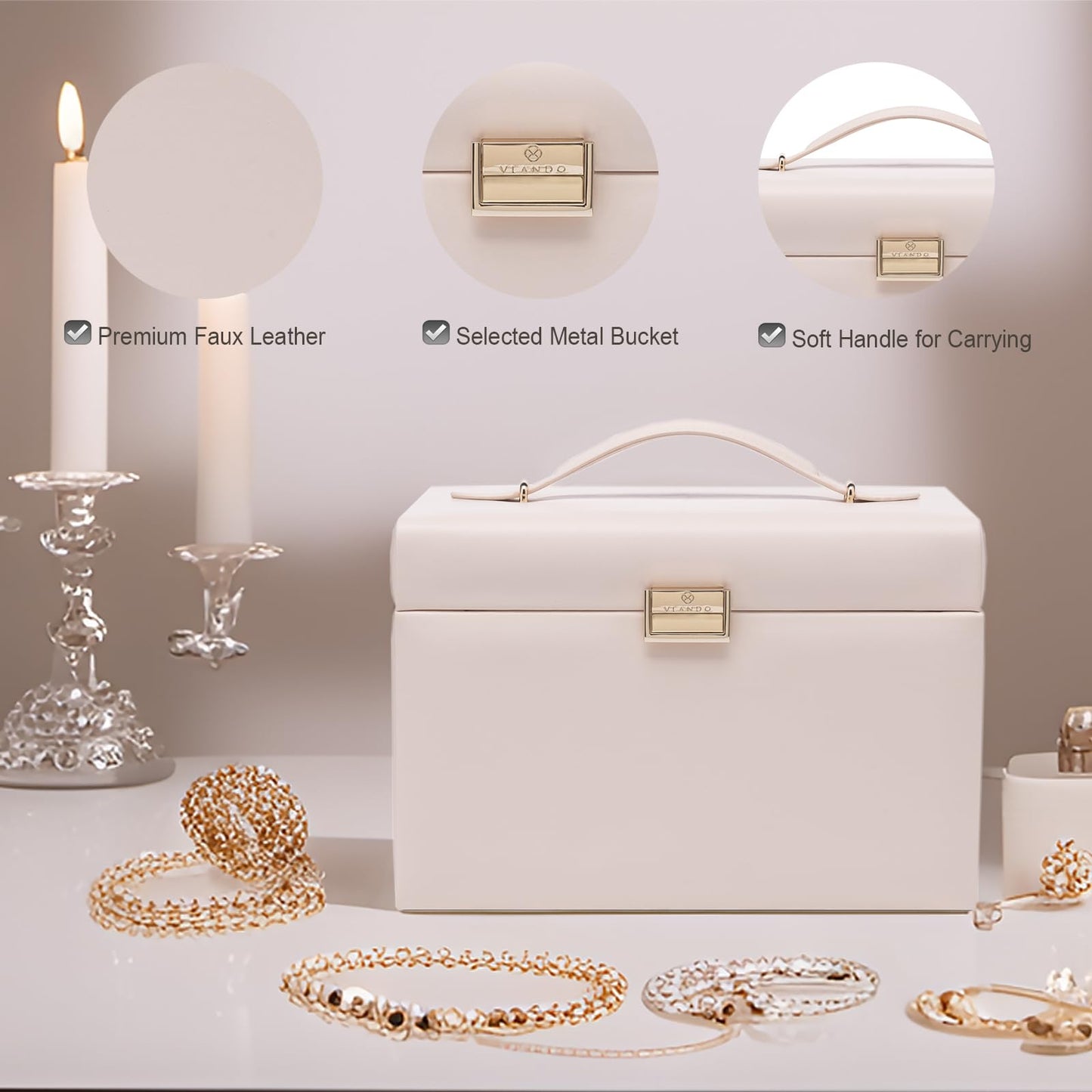 Vlando Pink Leather Jewelry Box Organizer