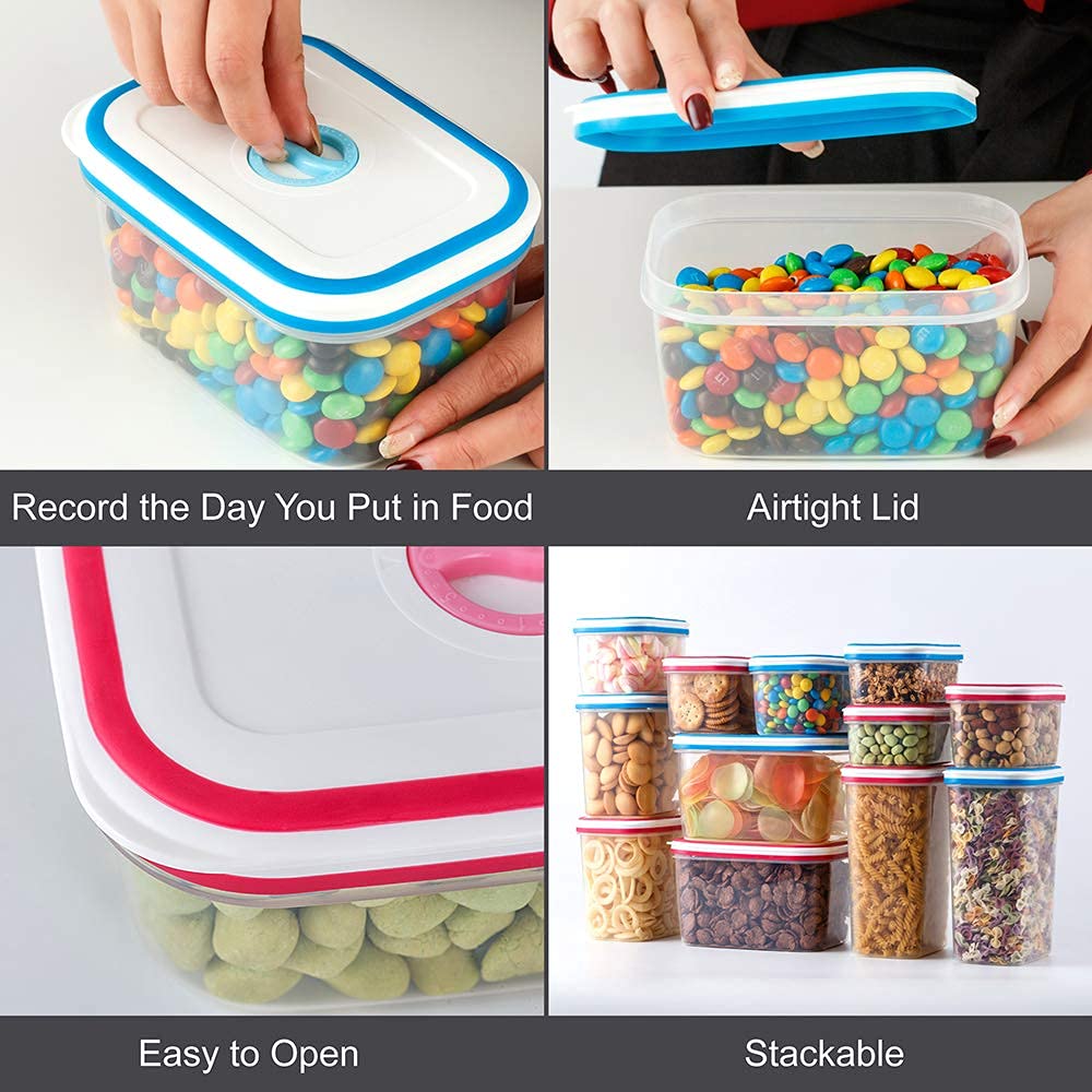 Lille Home Airtight Food Storage Container Set of 6, Kitchen & Pantry Organizer, Plastic Canister with Durable Lid, Leakproof, BPA Free, with Food Storing Date Indicator (Gray)