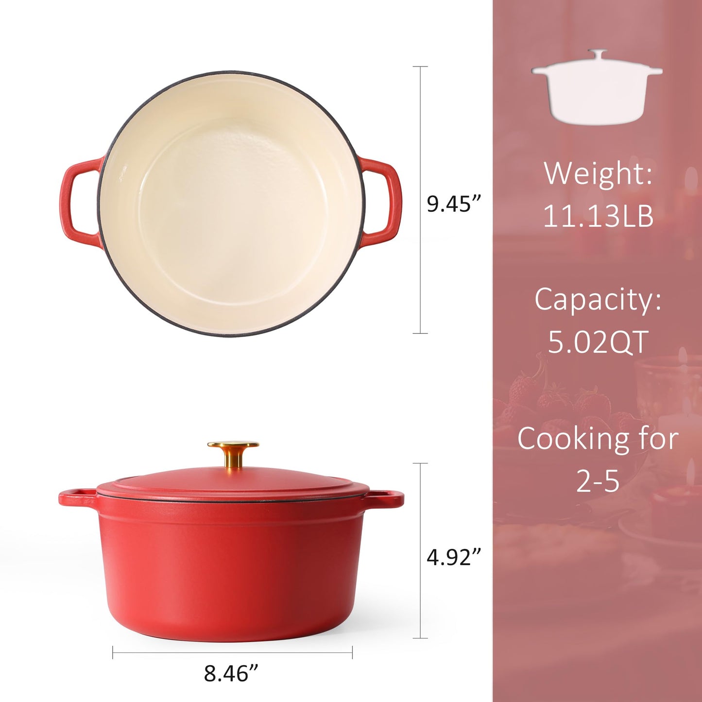 5QT Cast Iron Dutch Oven by CAROTE
