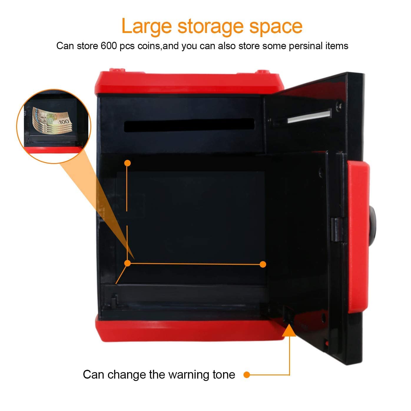Cartoon Piggy Bank Cash Coin Can Password Electronic Kids Money Bank Safe Saving Box ATM Bank Safe Locks Black Red Smart Voice Prompt Money Piggy Box for Boys Girls Birthday (Red)
