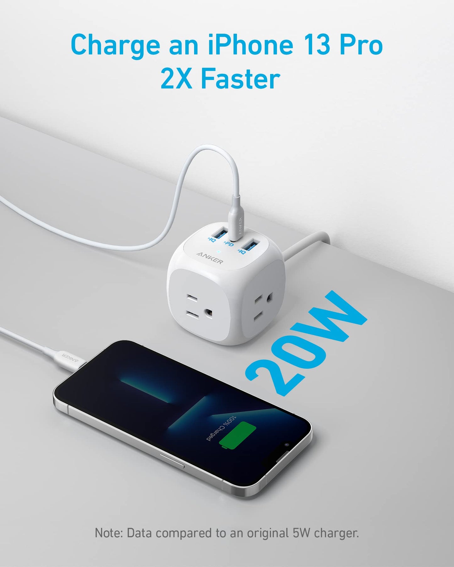 Anker 20W USB C Power Strip with 3 Outlets