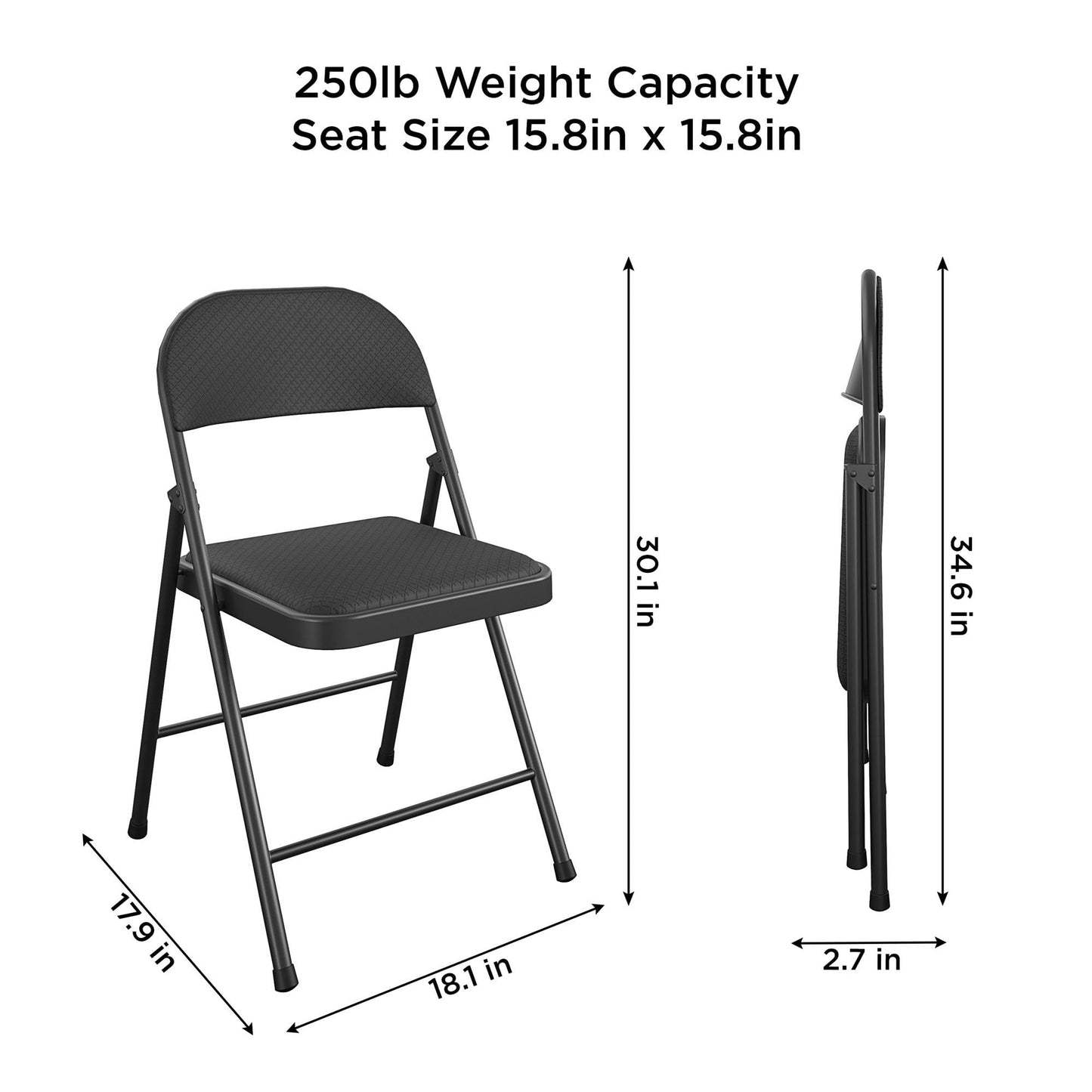 COSCO SmartFold® Fabric Folding Chair, 4-Pack, Black