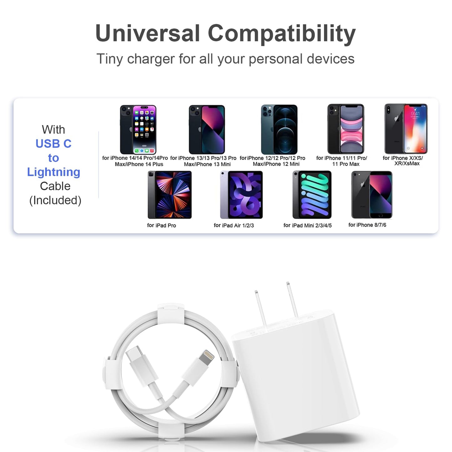 iPhone Charger, 2 Pack 20W PD USB C Wall Fast Charger Adapter with 2 Pack 6FT Type C to Lightning Cable Compatible for iPhone 14 13 12 11 Pro Max XR XS X,iPad