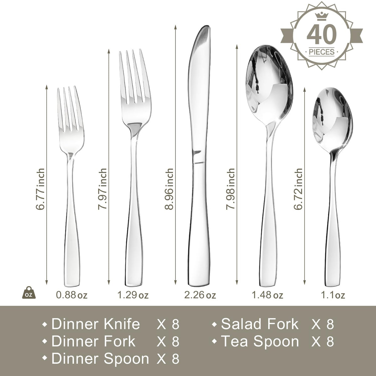 40PCS Stainless Steel Flatware Set for 8