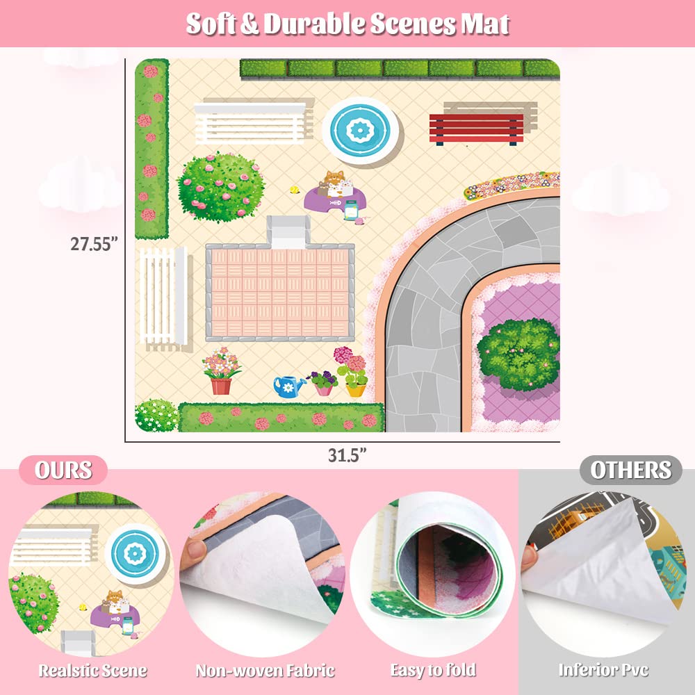 Dollhouse Building Toy Set with 5 Lights,3 Dolls& 2 Pets Princess Doll House and Furniture,Accessories,Stairway,Best STEM Pretend Play Toys for Girls Toddlers 27.7" Tall (9 Rooms)