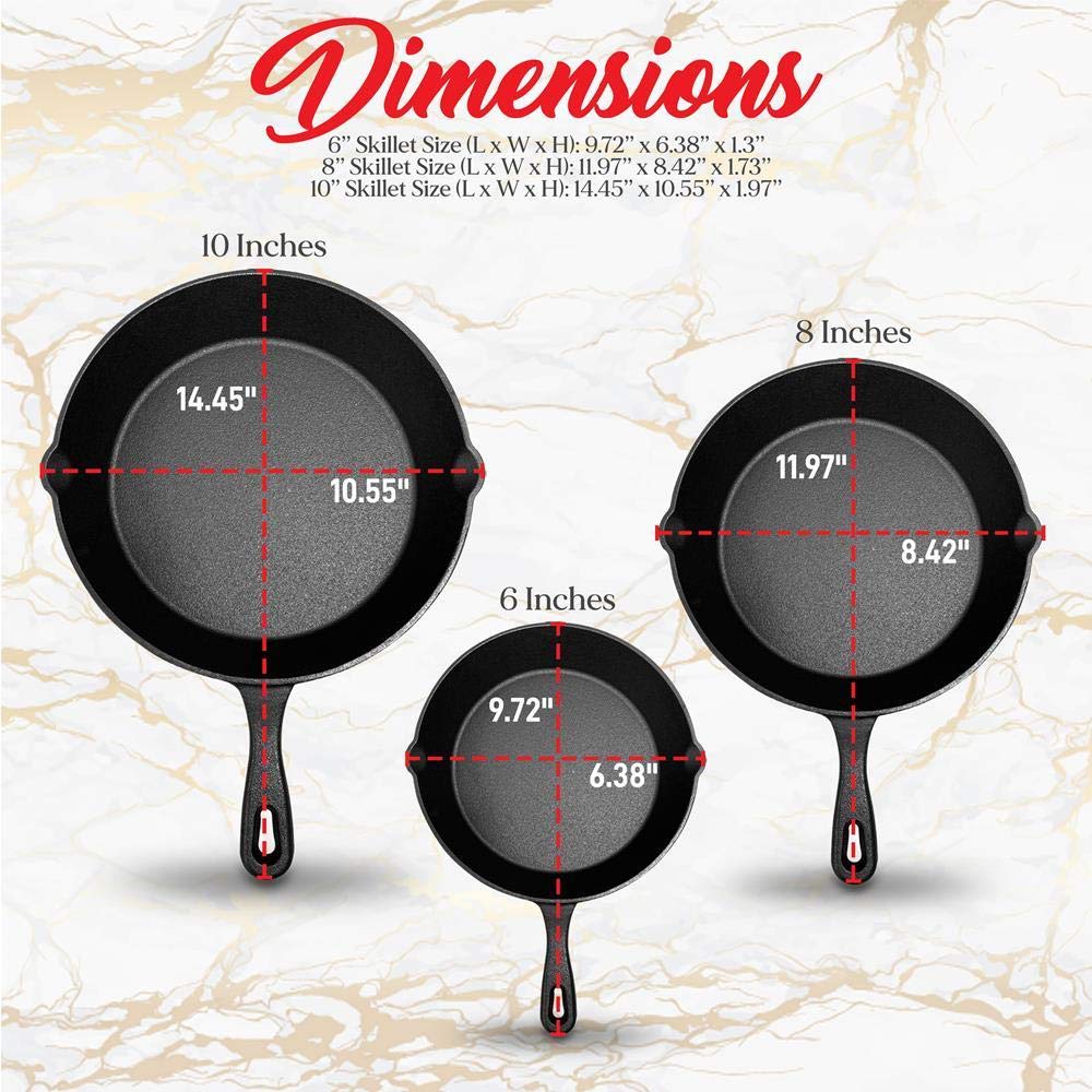 3-Piece NutriChef Cast Iron Skillet Set