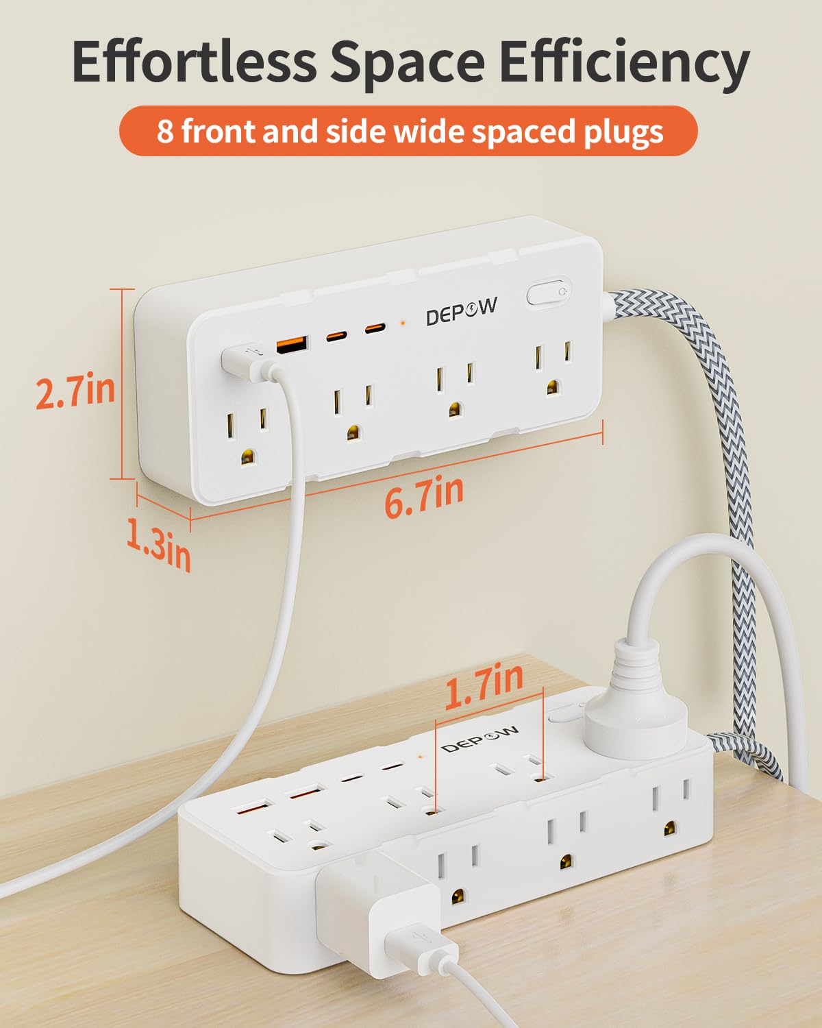 DEPOW 8 Outlet Surge Protector with USB Ports