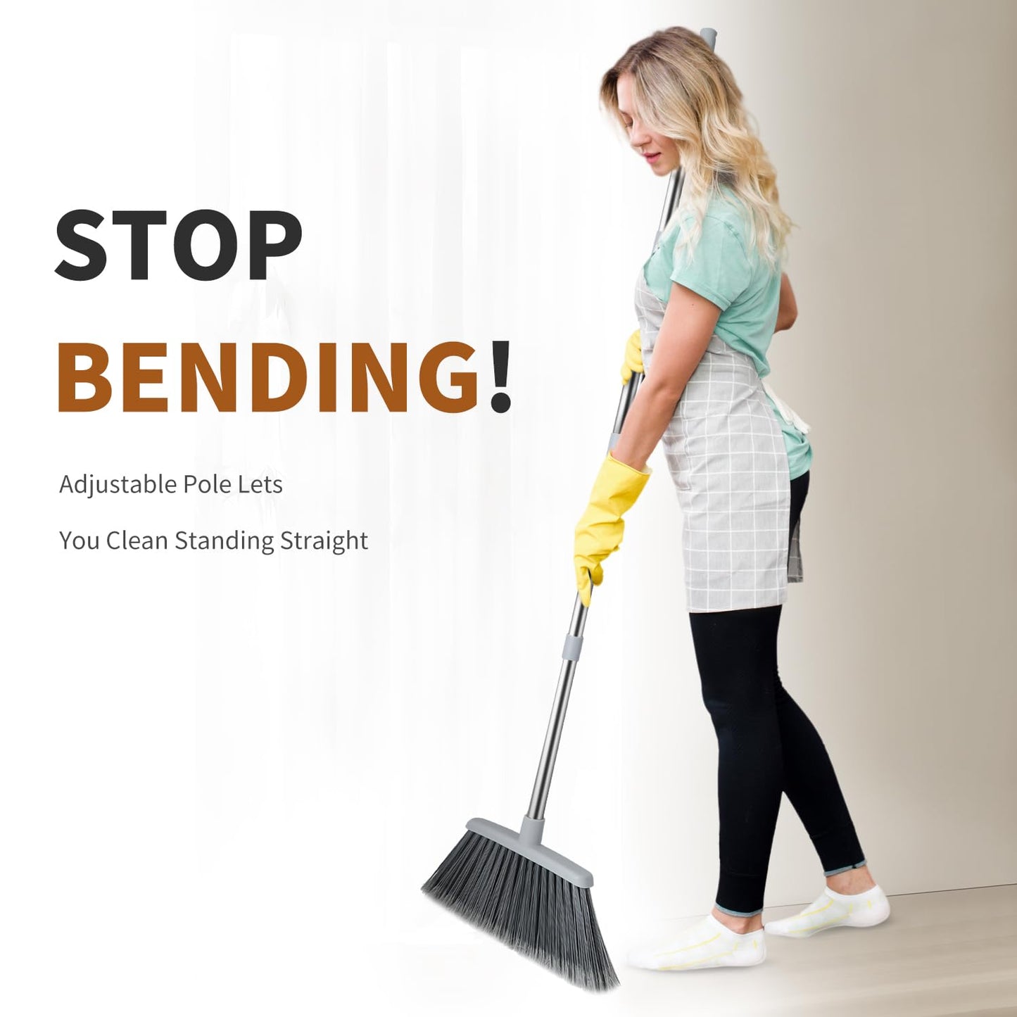 Heavy Duty Adjustable Broom for Indoor Outdoor Use