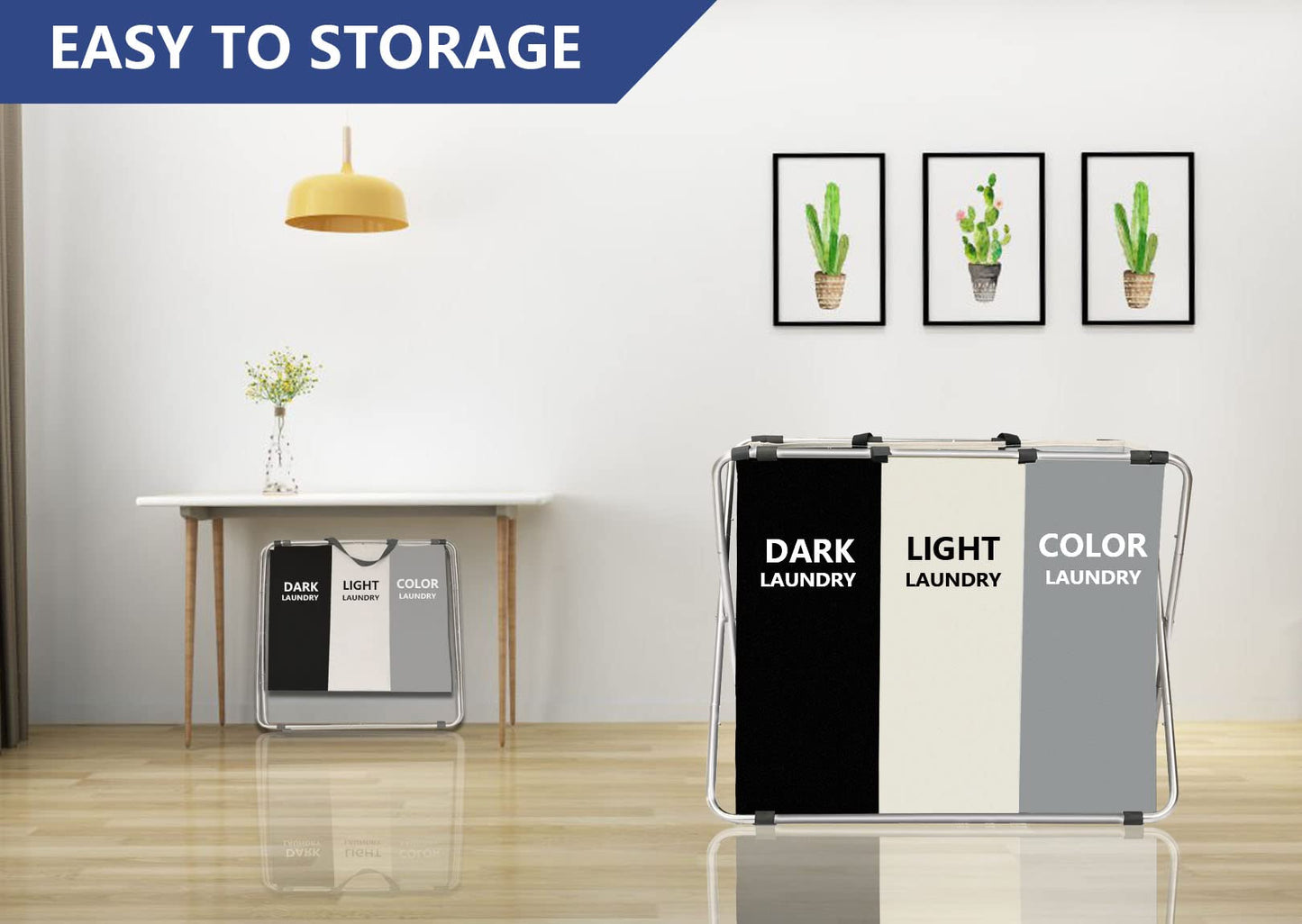 180L 3-Section Laundry Basket Hamper Organizer