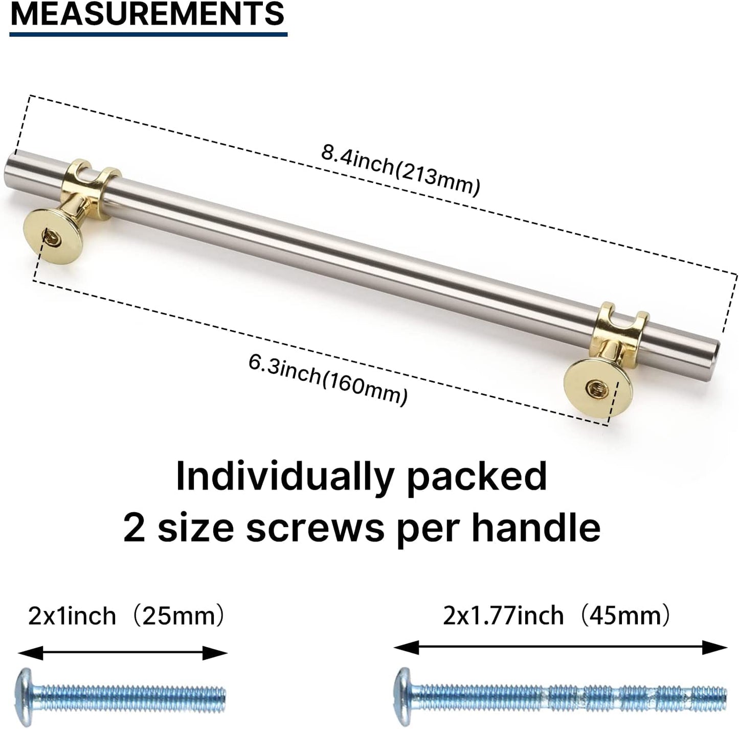 Brushed Nickel and Gold Cabinet Pulls - 10 Pack